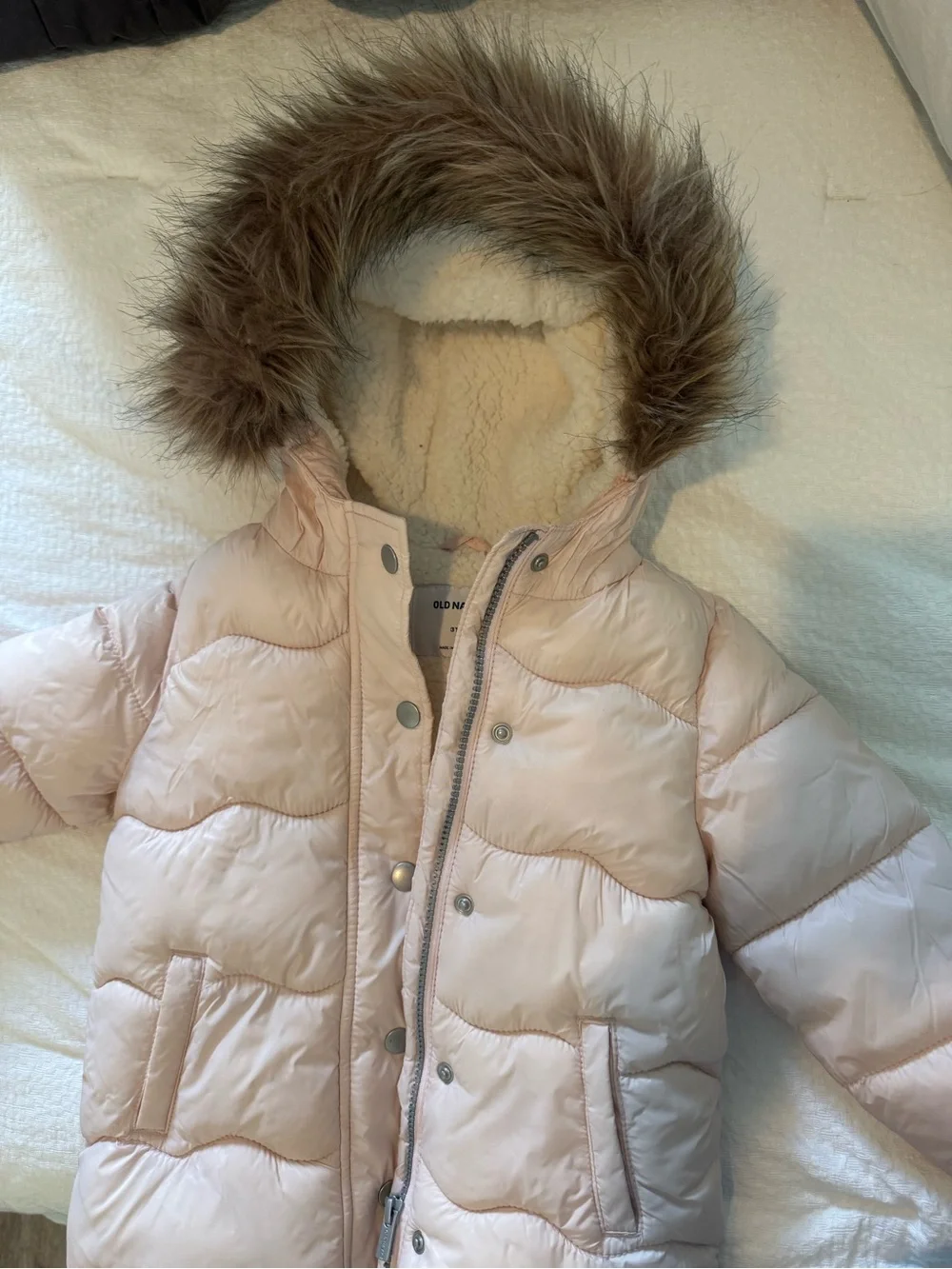 Old Navy Light Pink Faux-Fur Hooded Puffer Coat for Kids